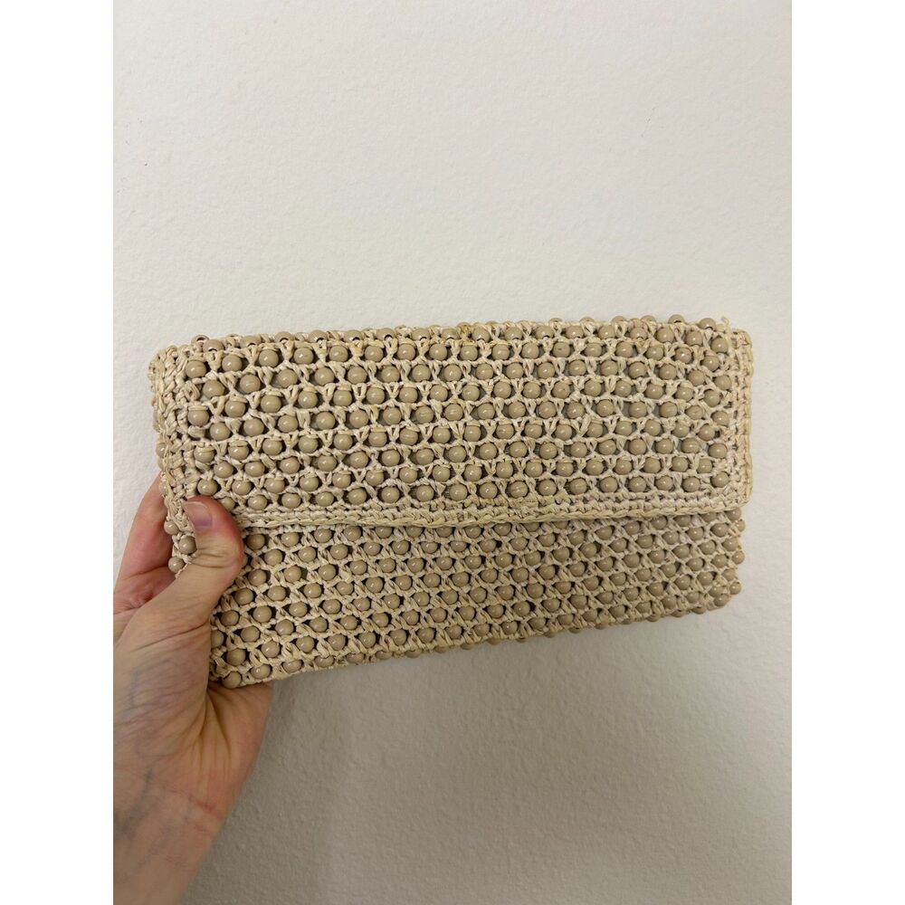 Vintage Italy Bead Straw Frame Clutch Purse‎ Visca 1950-60s Mid Century Handbag